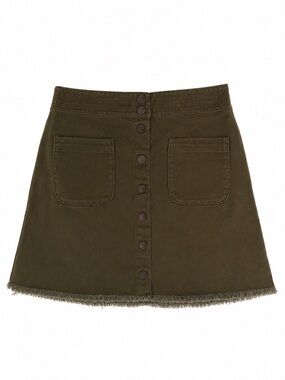 Madewell Army Green A-Line Mini Skirt Button Front Raw Hem Utility